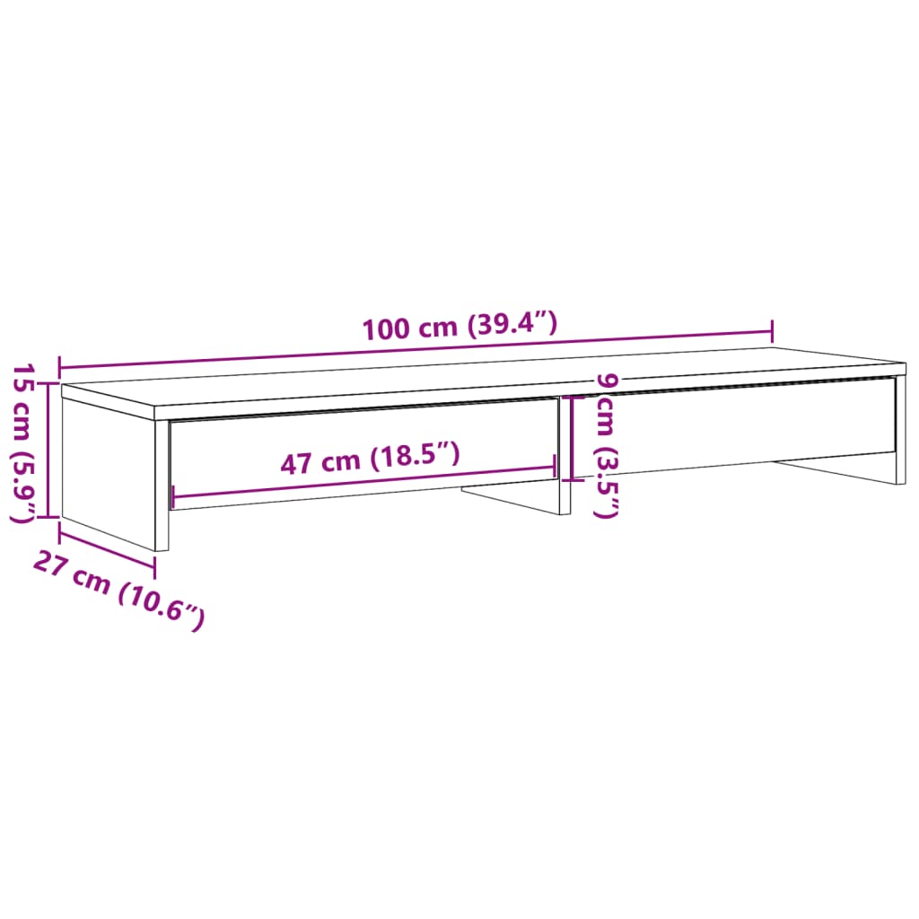 Monitorständer mit Schubladen Altholz-Optik 100x27x15 cm