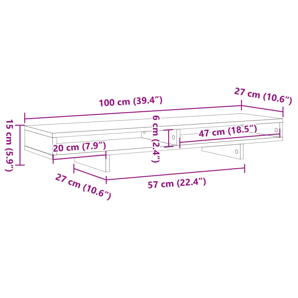 Monitor Stand Gray Sonoma 100x27x15 cm Wood Material