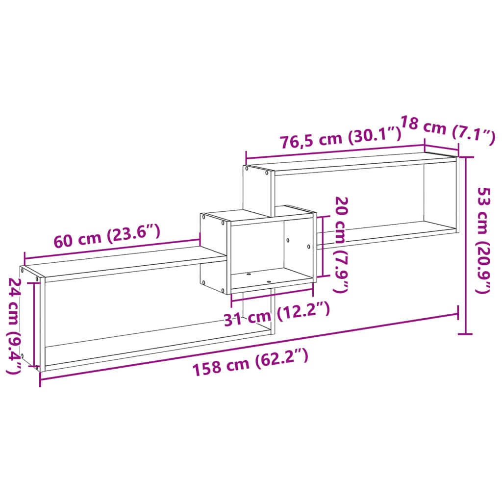 Wall Cabinet 158x18x53 cm Black Wood Material