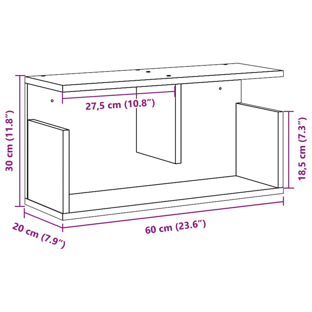 Wall Cabinet 60x20x30 cm White Wood Material