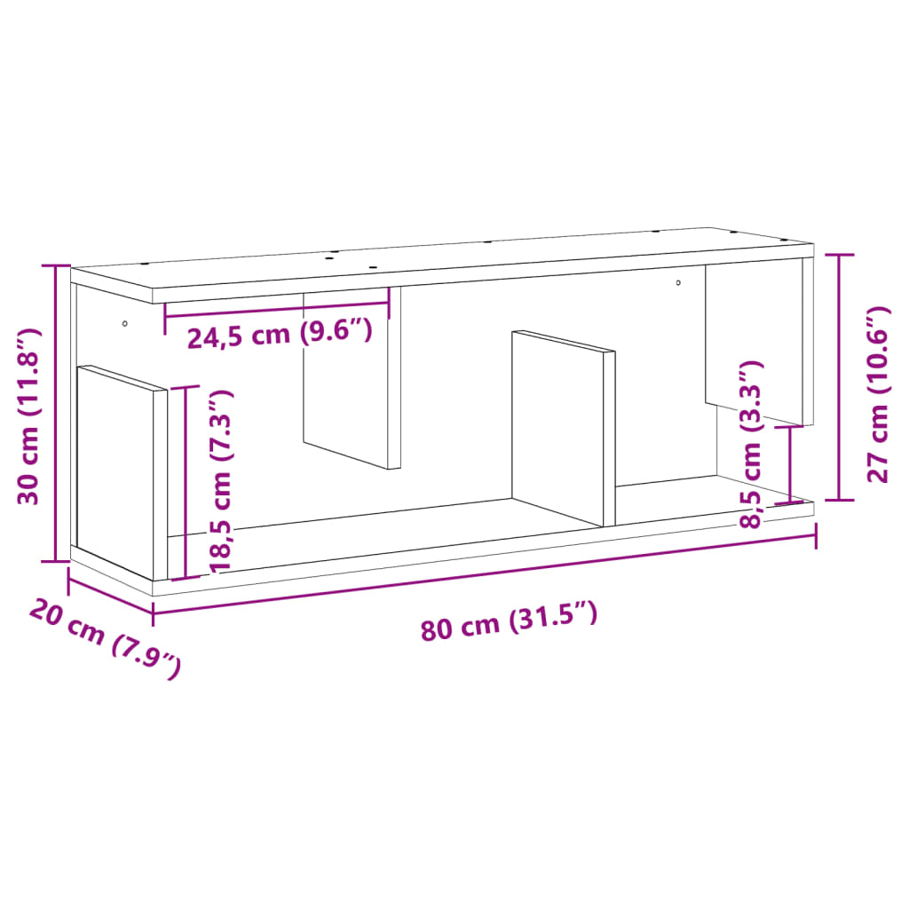 Wall Cabinet 80x20x30 cm Black Wood Material