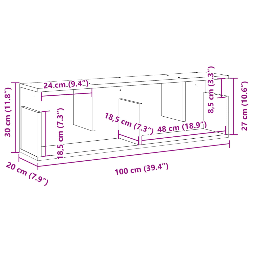 Wall Cabinet 100x20x30 cm White Wood Material
