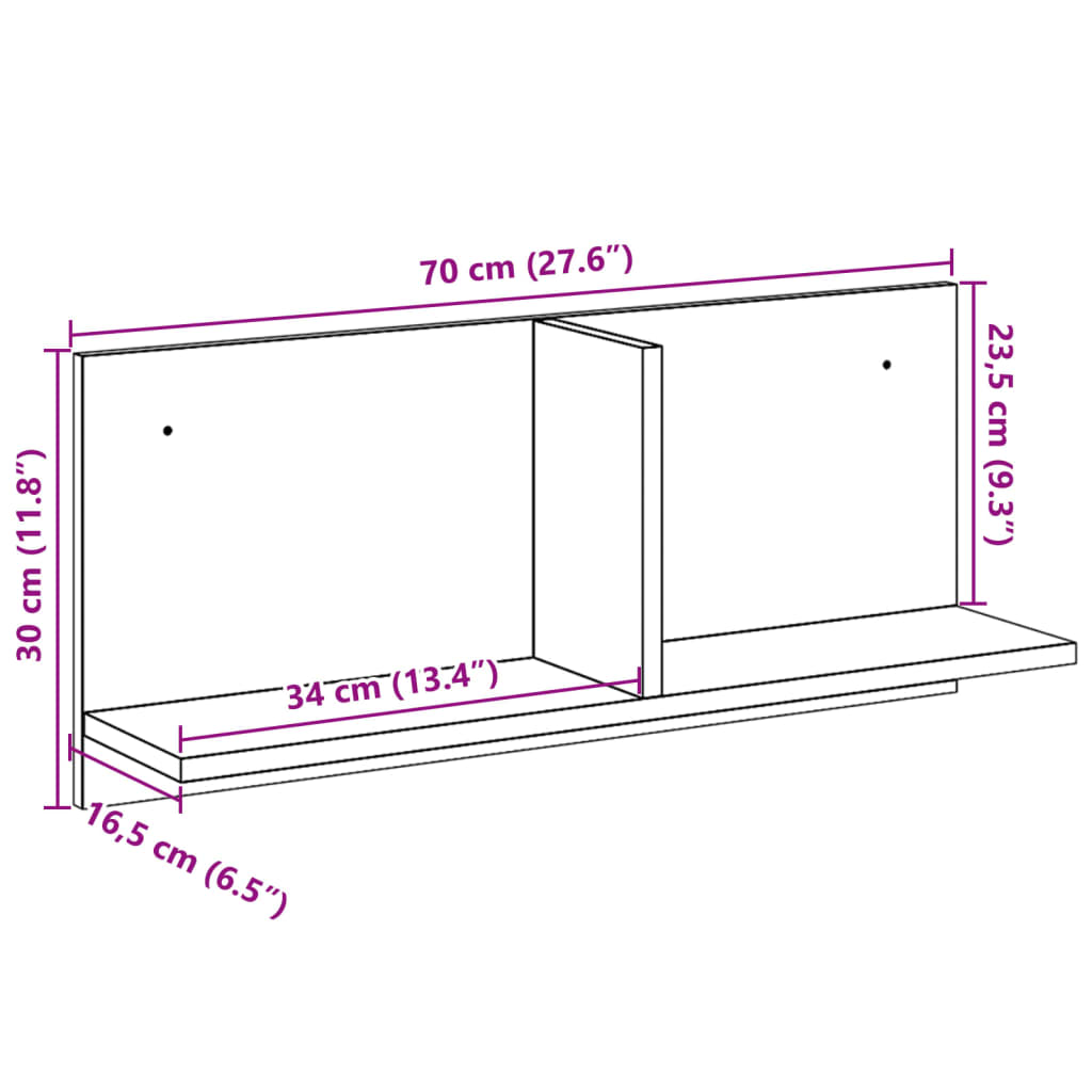 Wall cabinet 70x16.5x30 cm smoked oak wood material