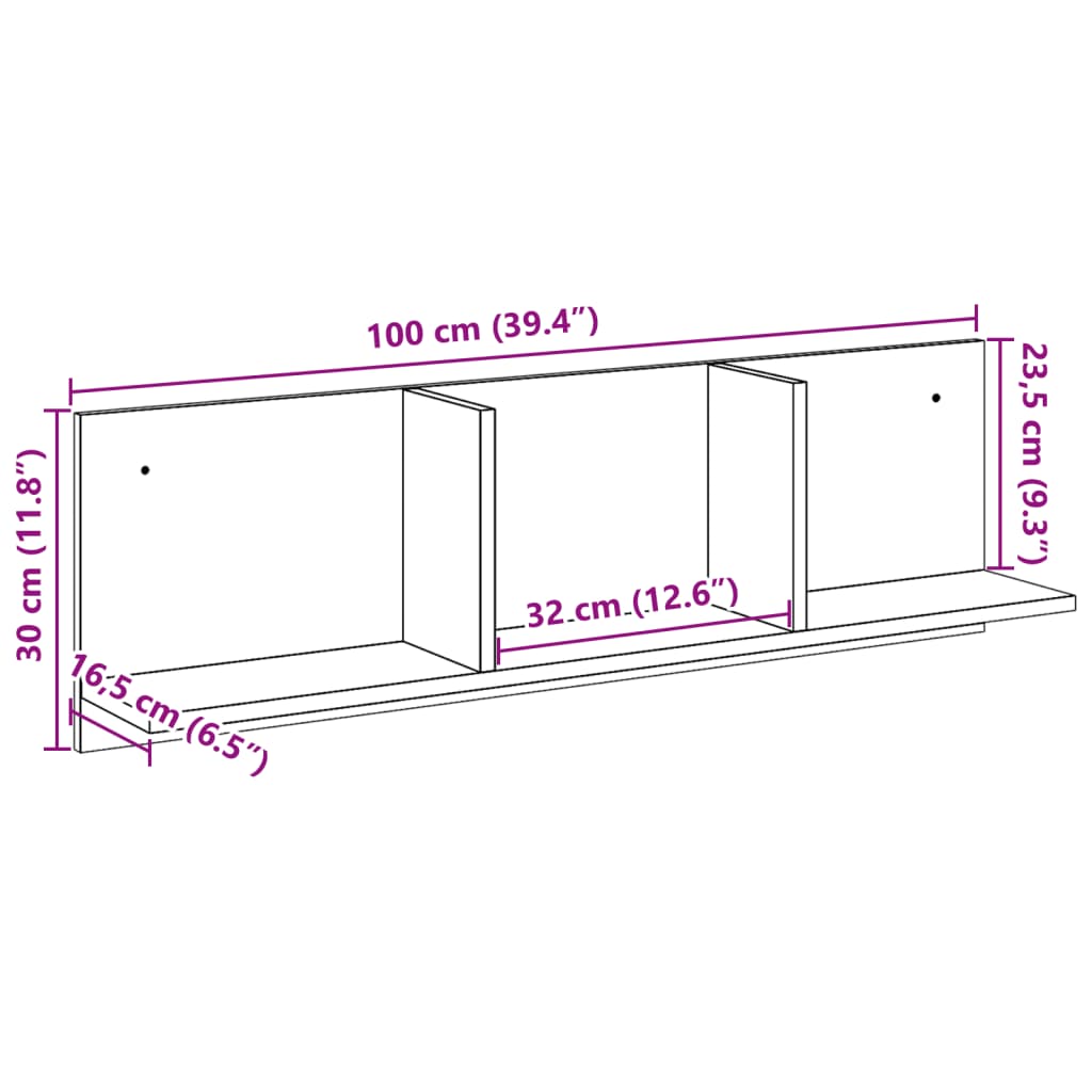 Wall Cabinet 100x16.5x30 cm White Wood Material