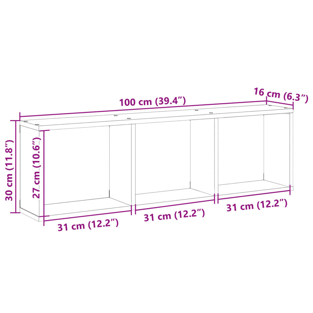 Wall Cabinet 100x16x30 cm Grey Sonoma Wood Material