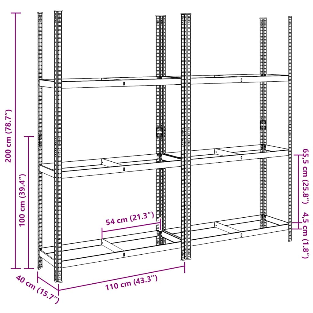 Reifenregale mit 3 Böden 2 Stk. Silbern 110x40x200 cm Stahl