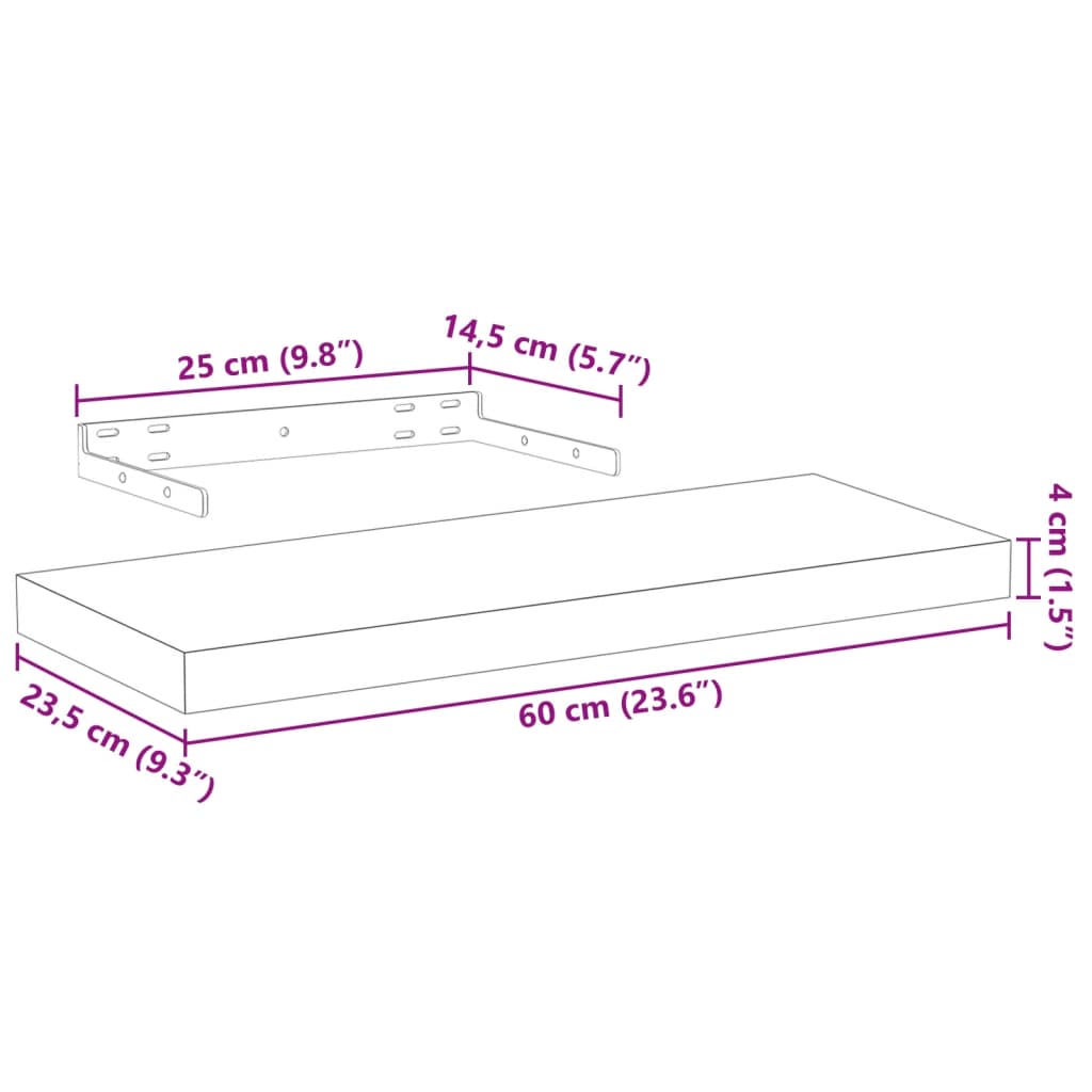Floating shelves 2 pcs. 60x23.5x4 cm wood material