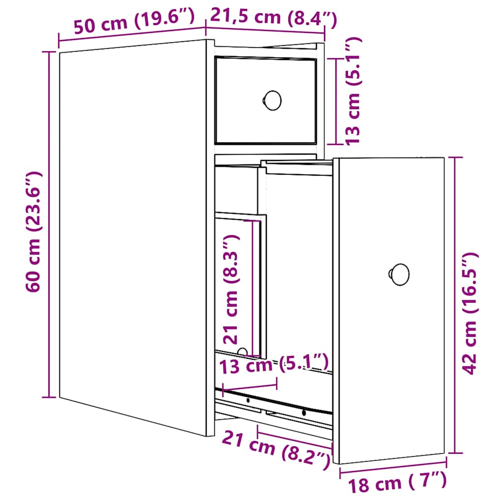 Bathroom Cabinet Narrow with Wheels Oak Look Wood Material