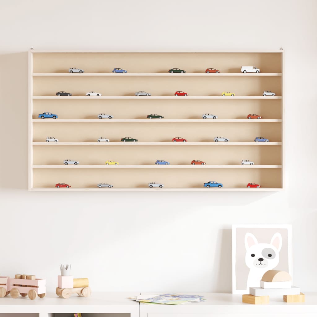 Wooden collector's display case with 6 shelves 100x8.5x55 cm