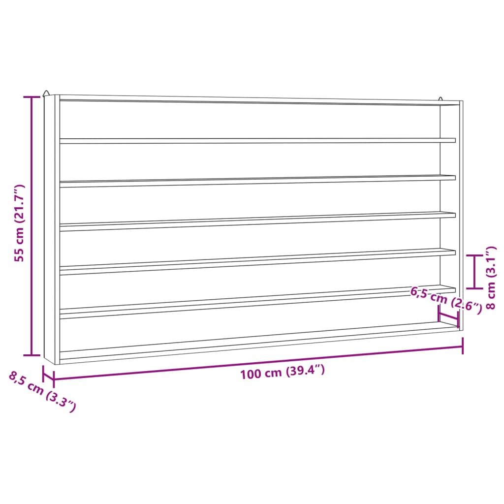 Wooden collector's display case with 6 shelves 100x8.5x55 cm