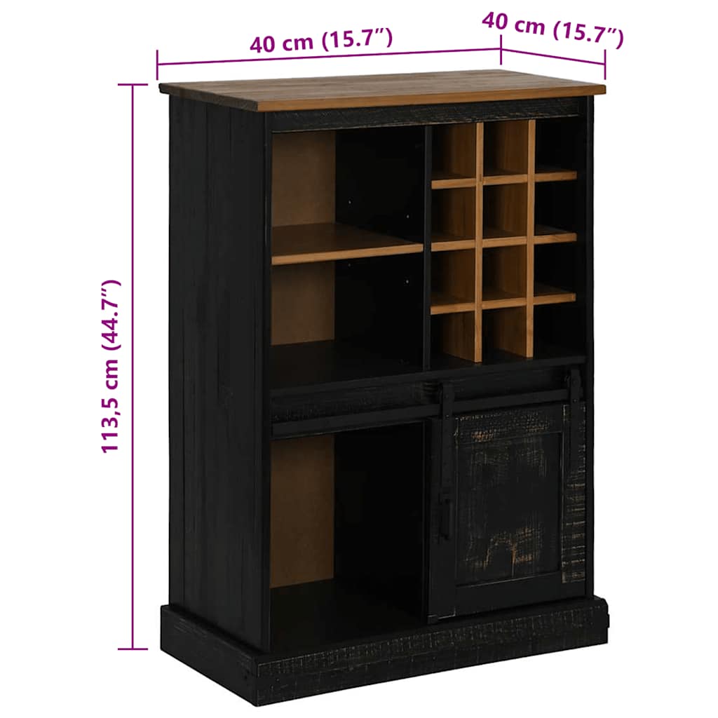Weinschrank HALDEN mit Weinregalen Schiebetür Schwarz Kiefer