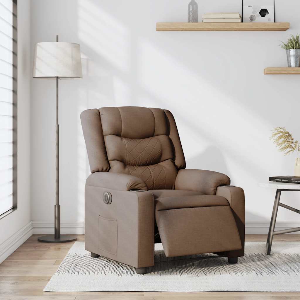 Electric recliner chair brown fabric