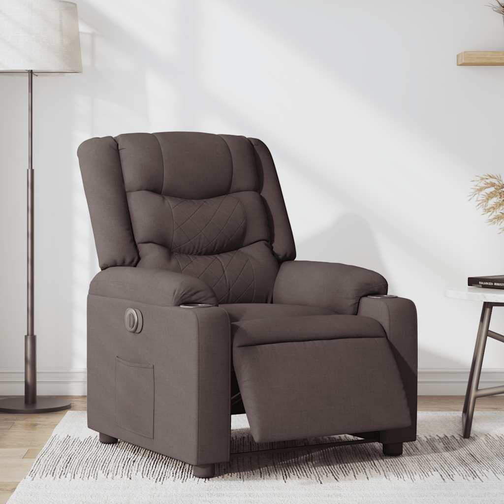 Electric recliner chair in dark brown fabric