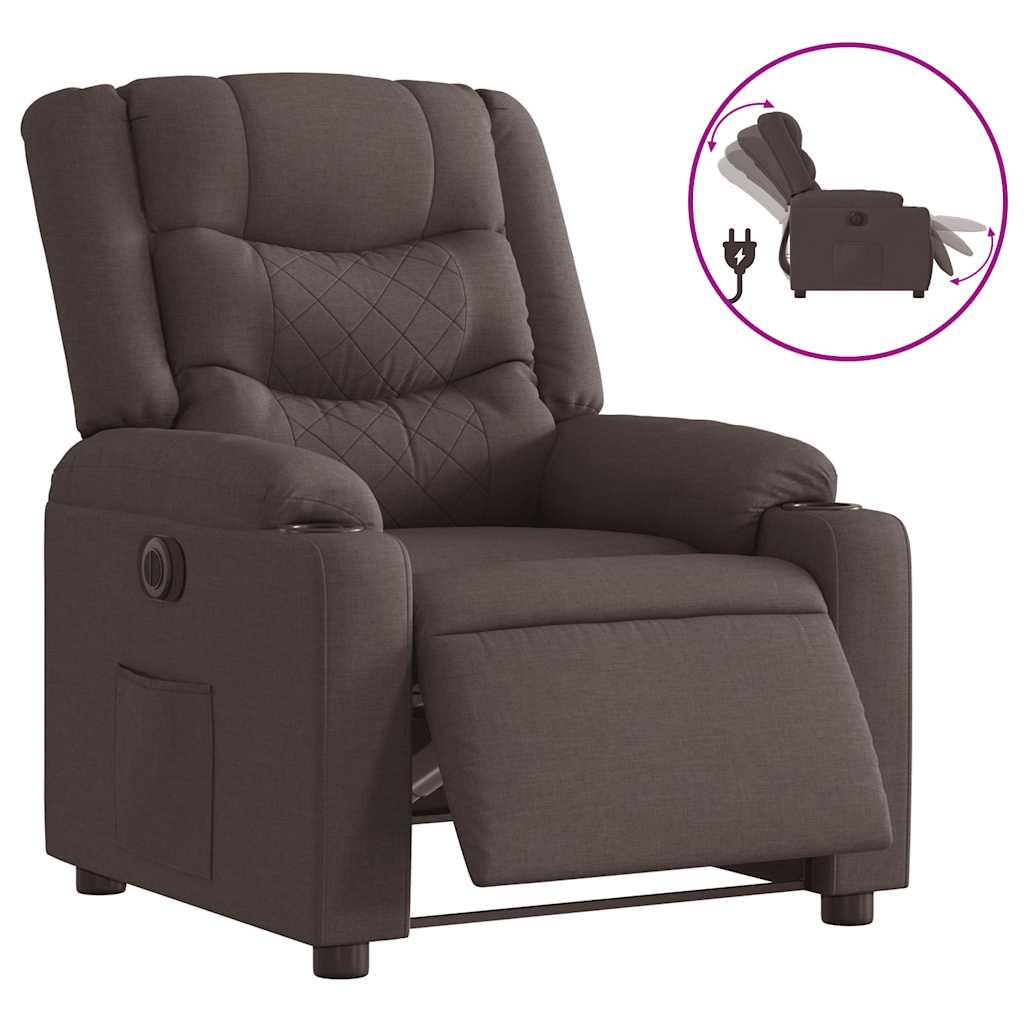 Electric recliner chair in dark brown fabric