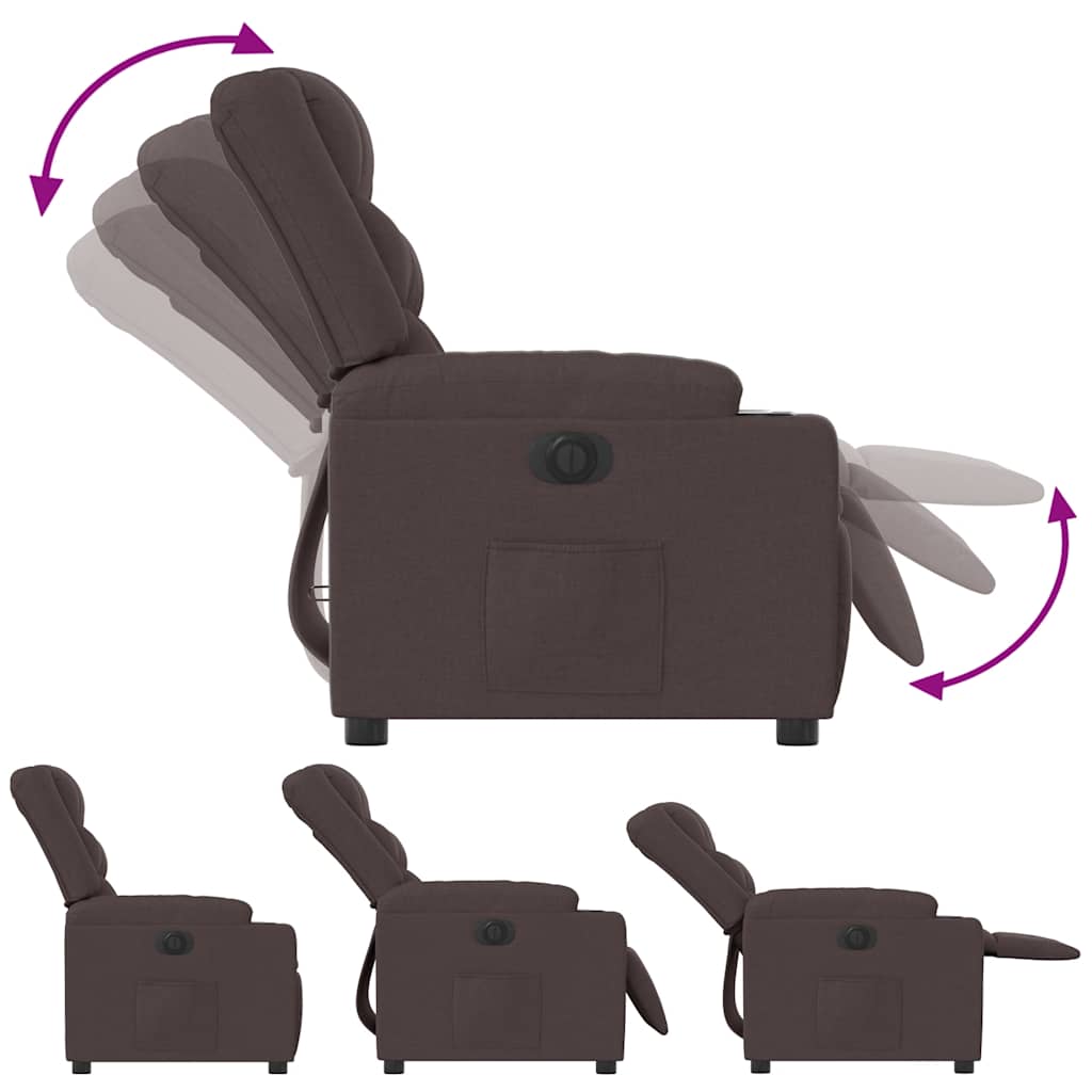 Electric recliner chair in dark brown fabric