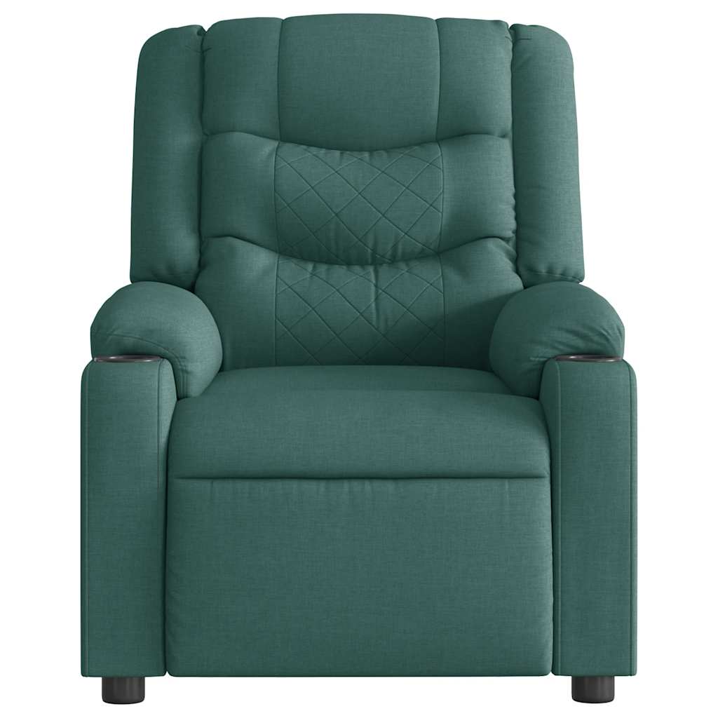Electric recliner chair in dark green fabric