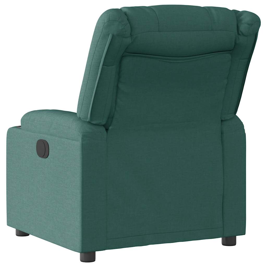 Electric recliner chair in dark green fabric