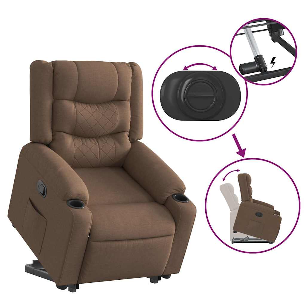 Recliner chair with stand-up aid brown fabric