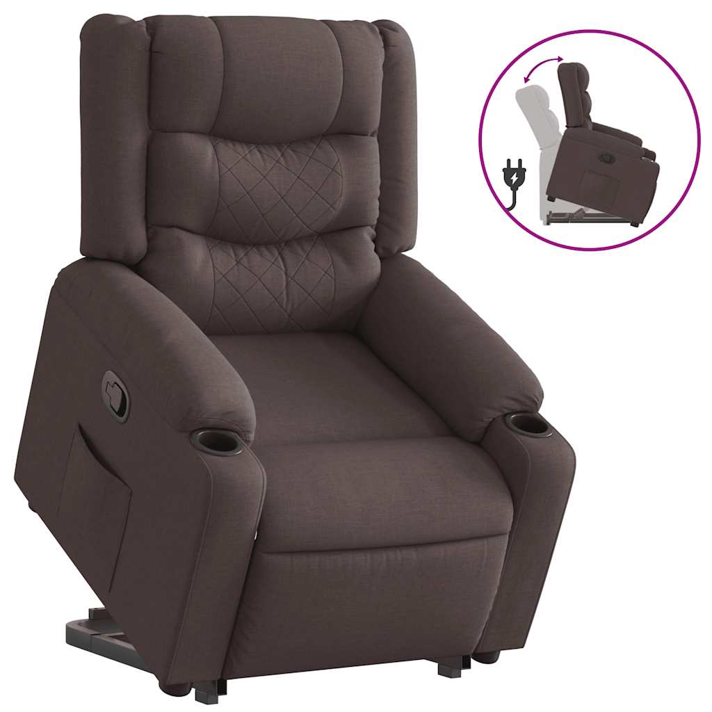 Relaxing chair with stand-up aid dark brown fabric