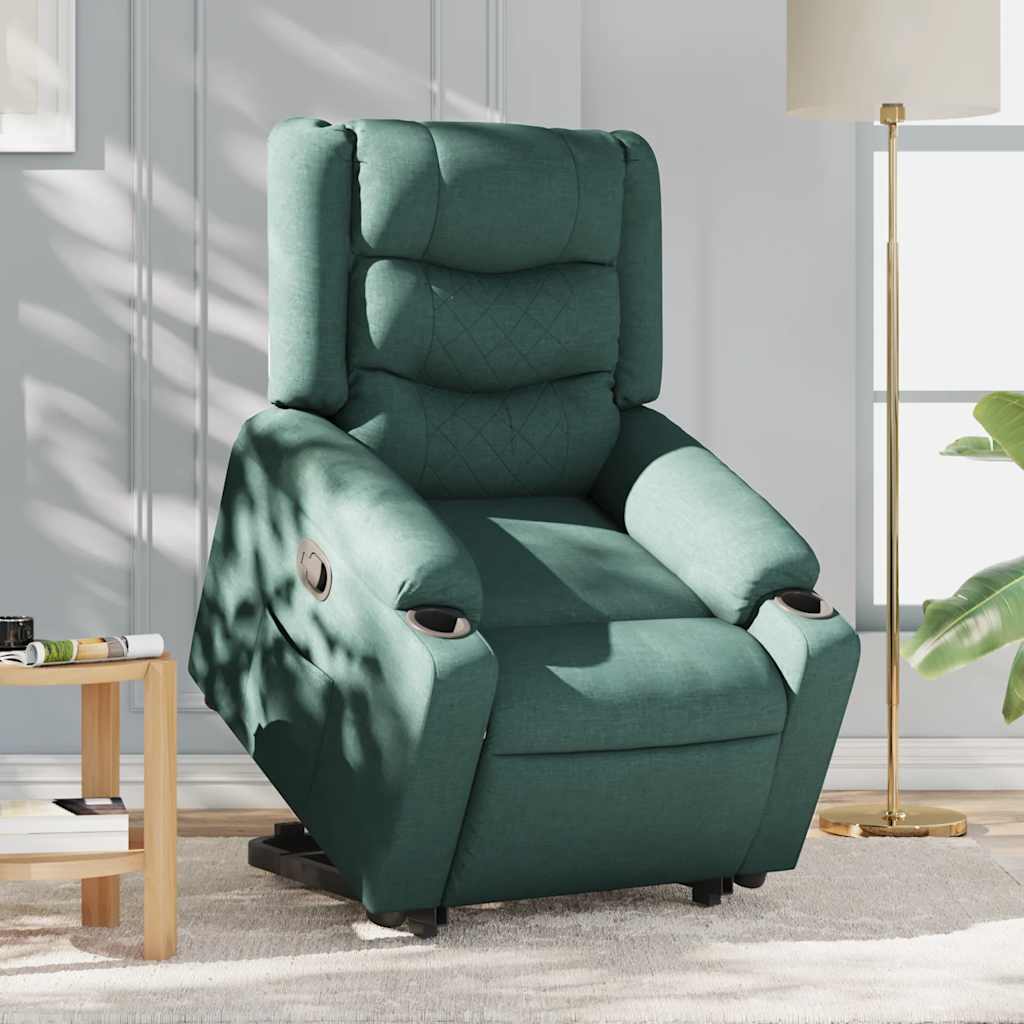 Relaxing chair with stand-up aid dark green fabric