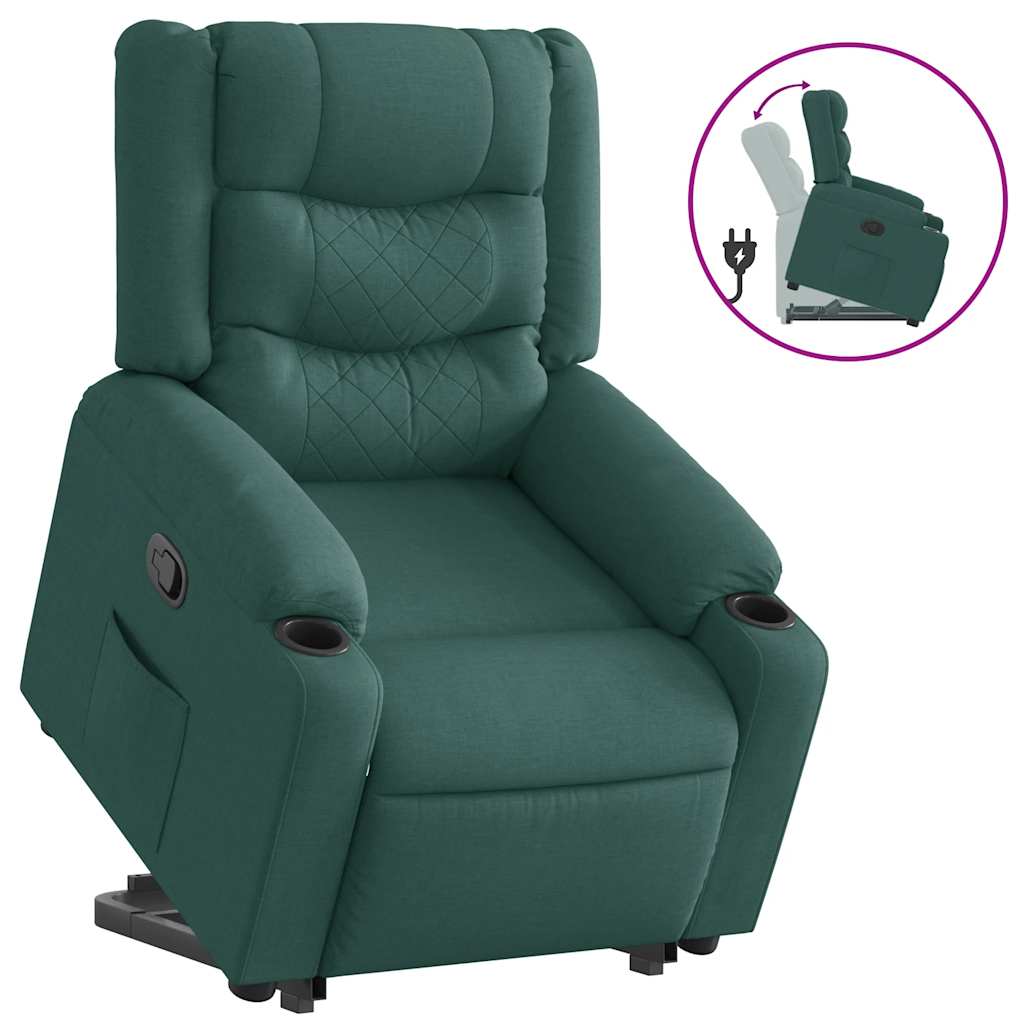 Relaxing chair with stand-up aid dark green fabric
