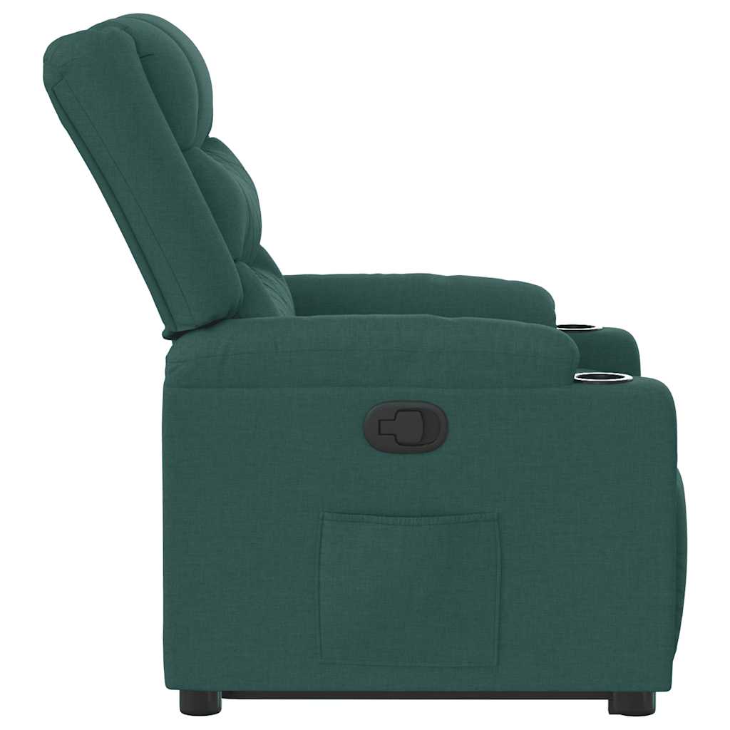 Relaxing chair with stand-up aid dark green fabric
