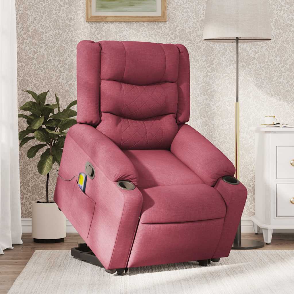 Massage chair with stand-up aid wine red fabric