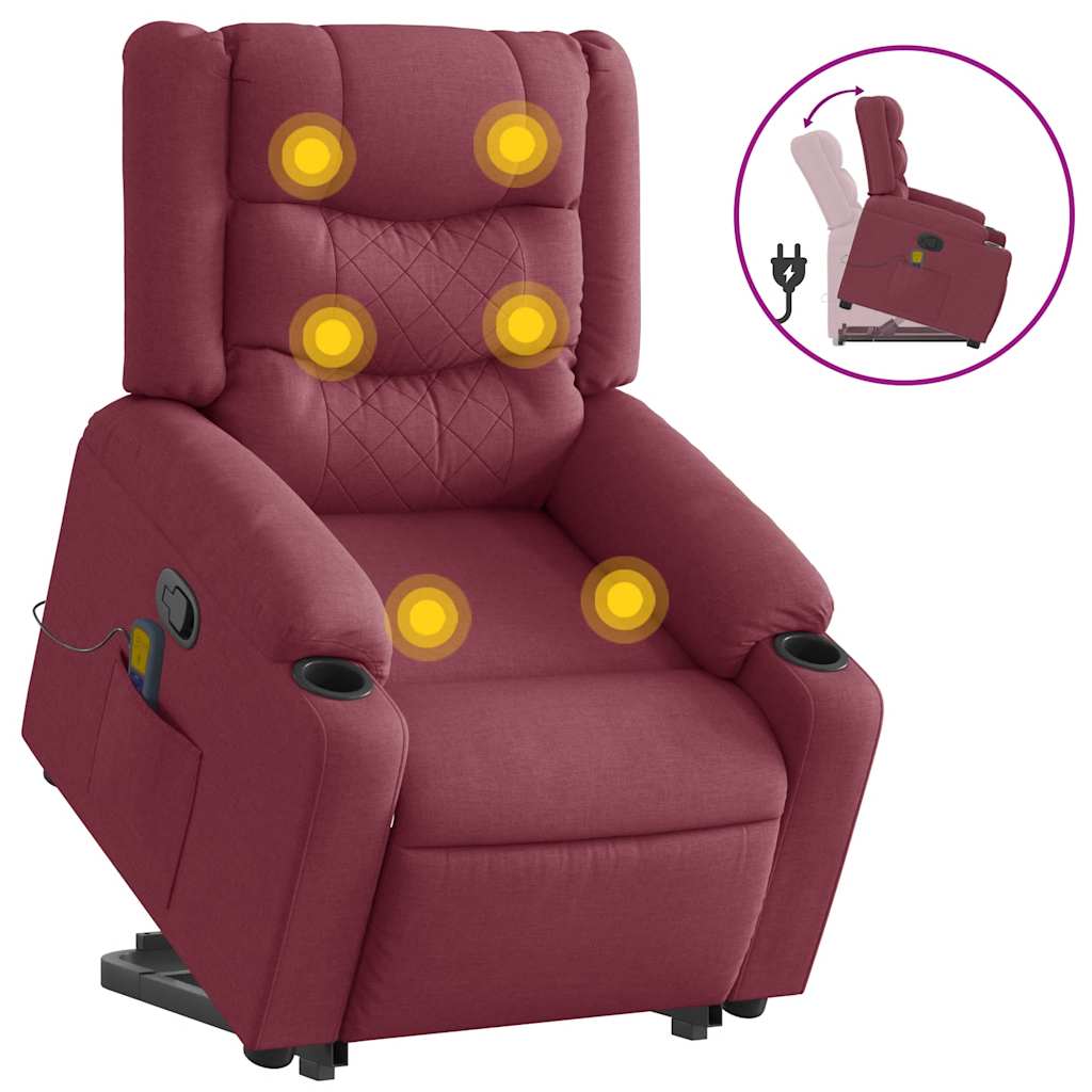 Massage chair with stand-up aid wine red fabric
