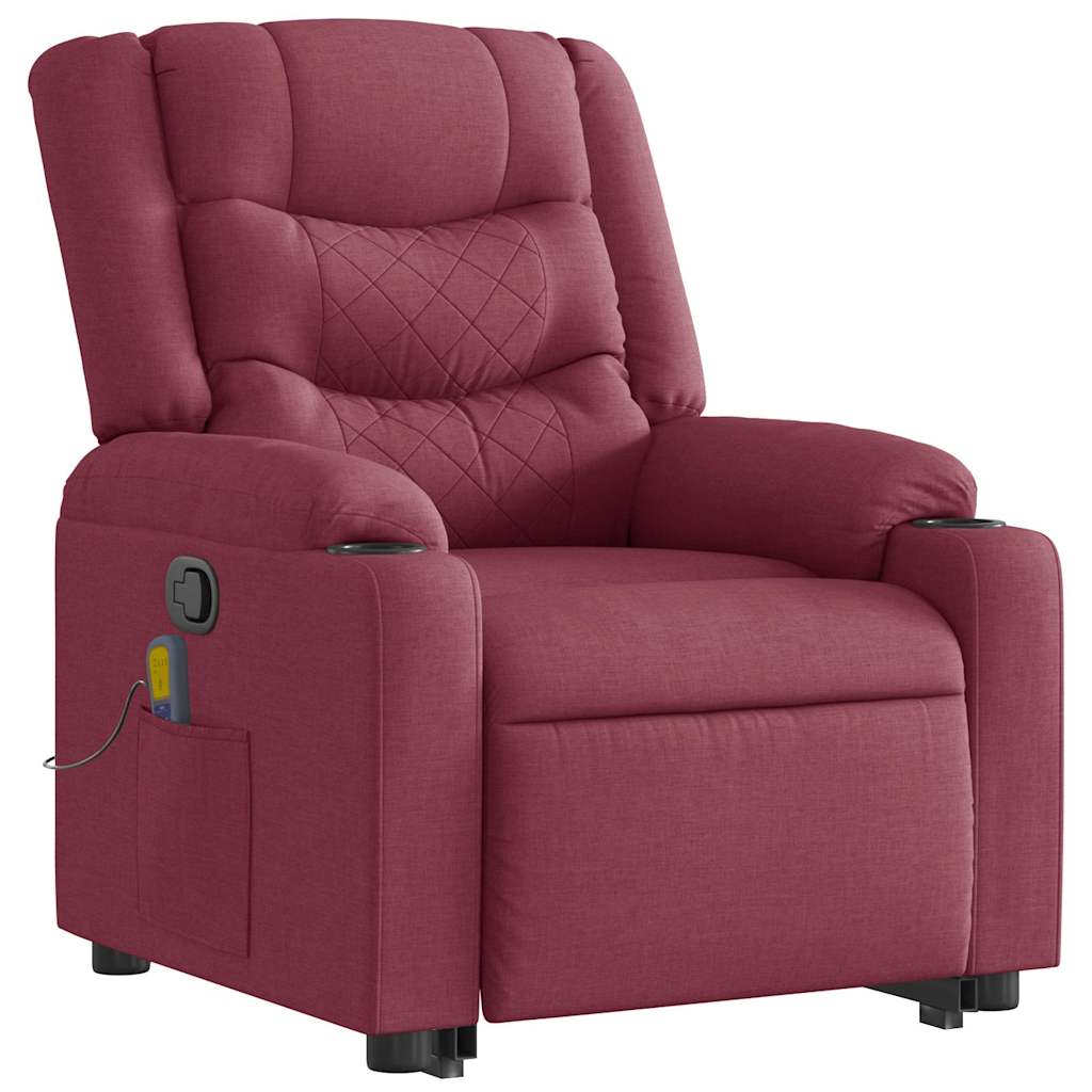 Massage chair with stand-up aid wine red fabric