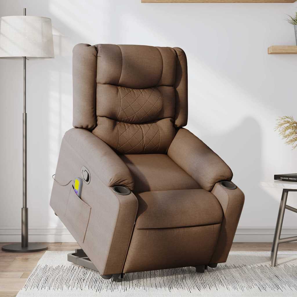 Massage chair with stand-up aid brown fabric