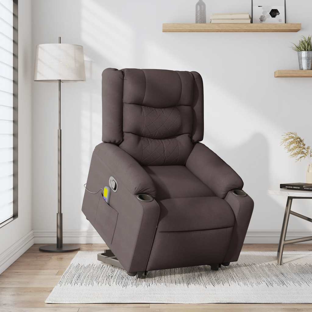 Massage chair with stand-up aid dark brown fabric