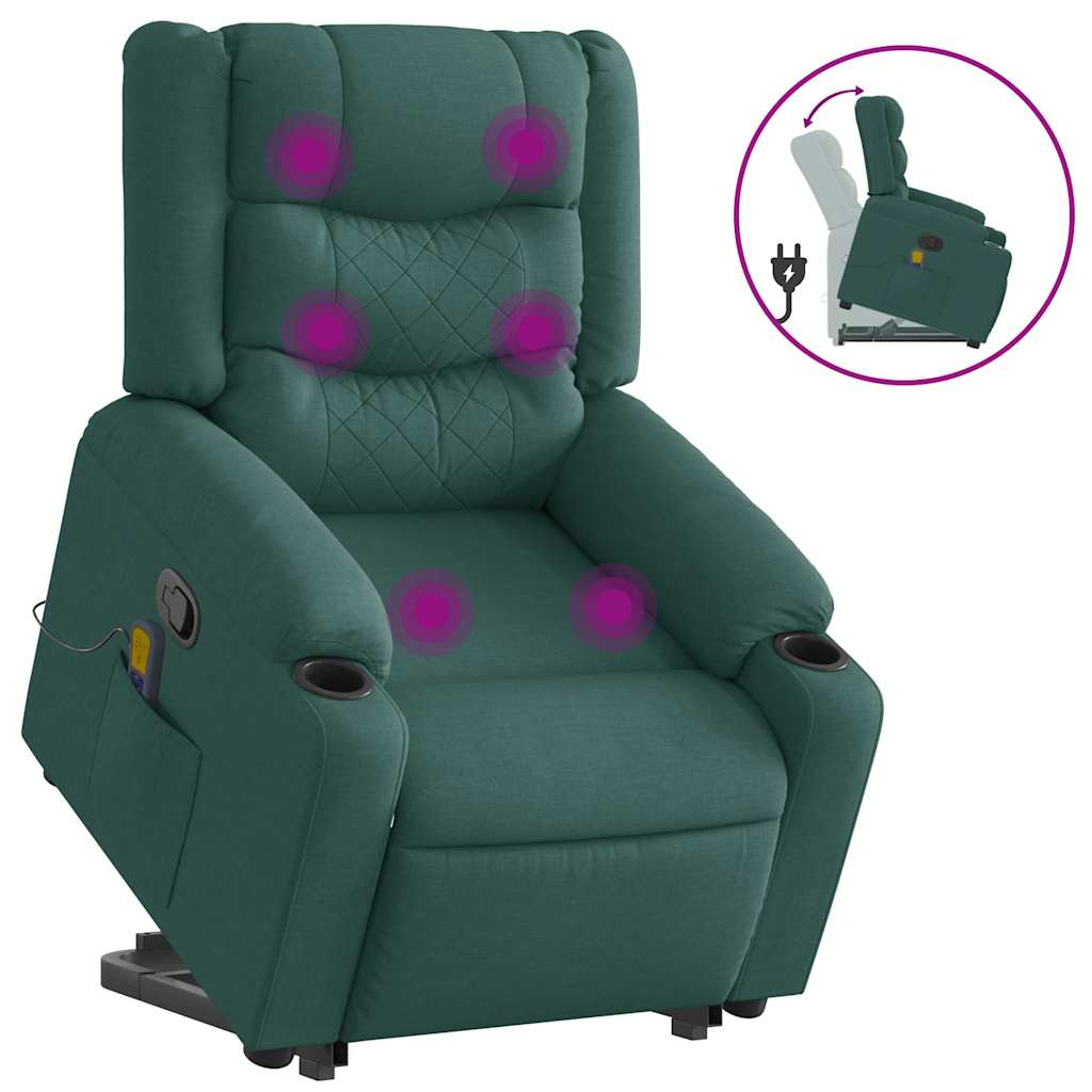 Massage chair with stand-up aid dark green fabric