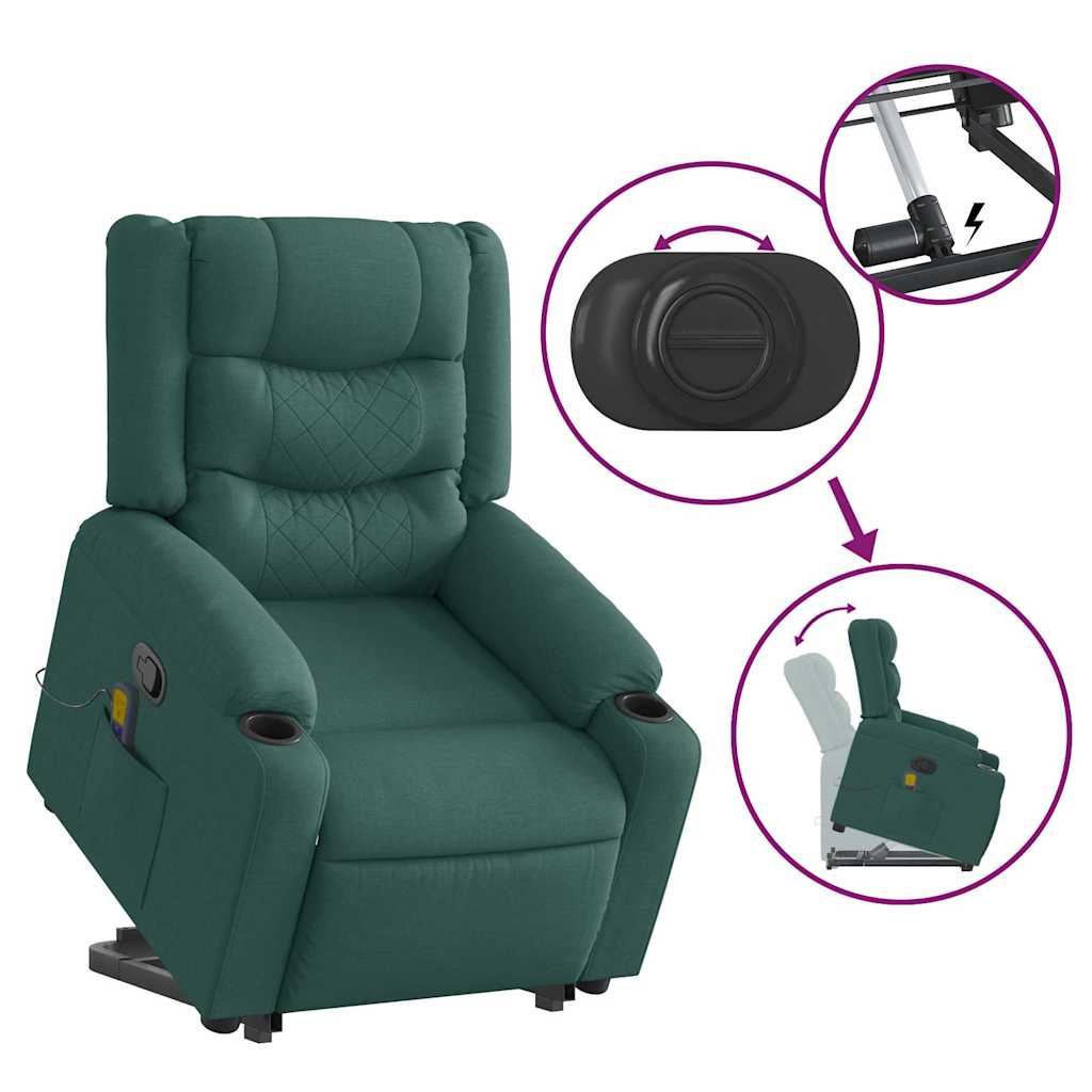Massage chair with stand-up aid dark green fabric