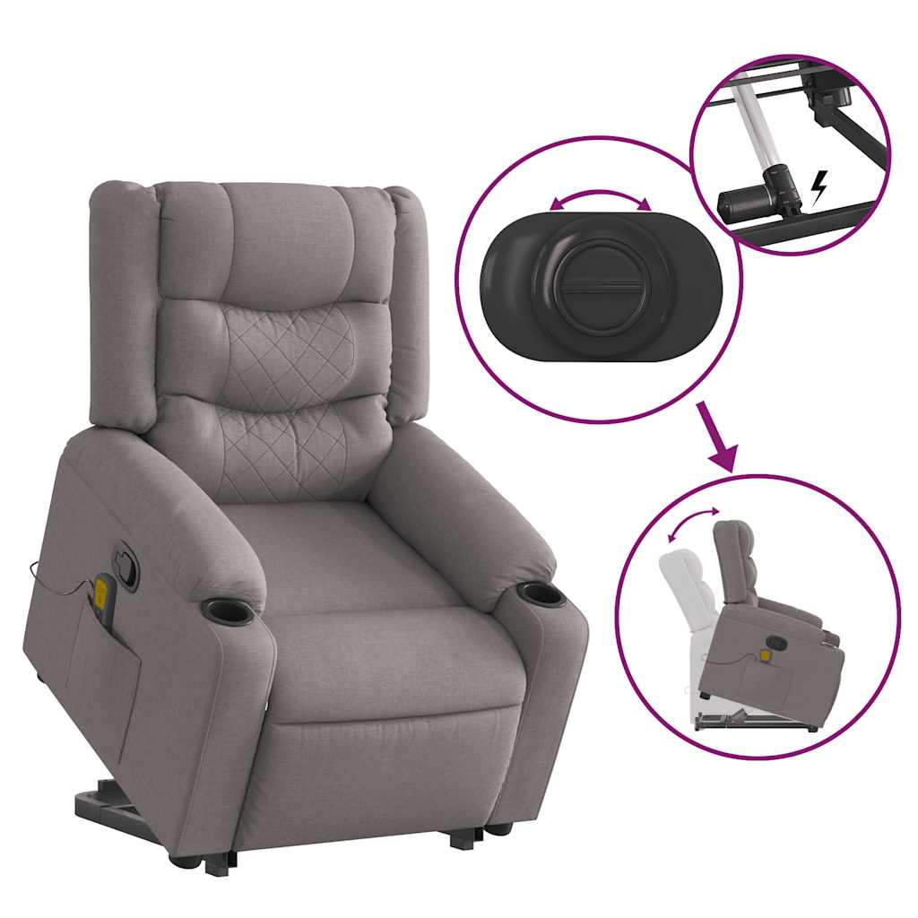 Massage chair with stand-up aid taupe fabric