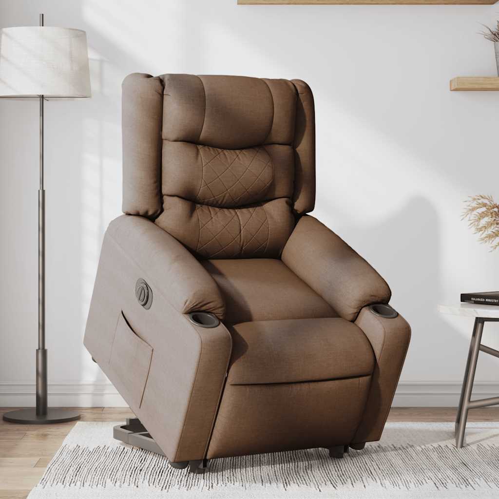 Recliner chair with electric riser, brown fabric