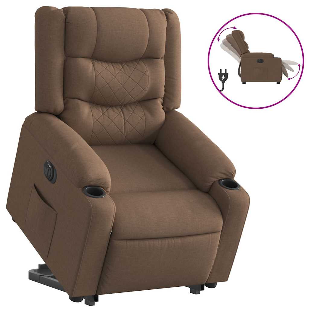 Recliner chair with electric riser, brown fabric