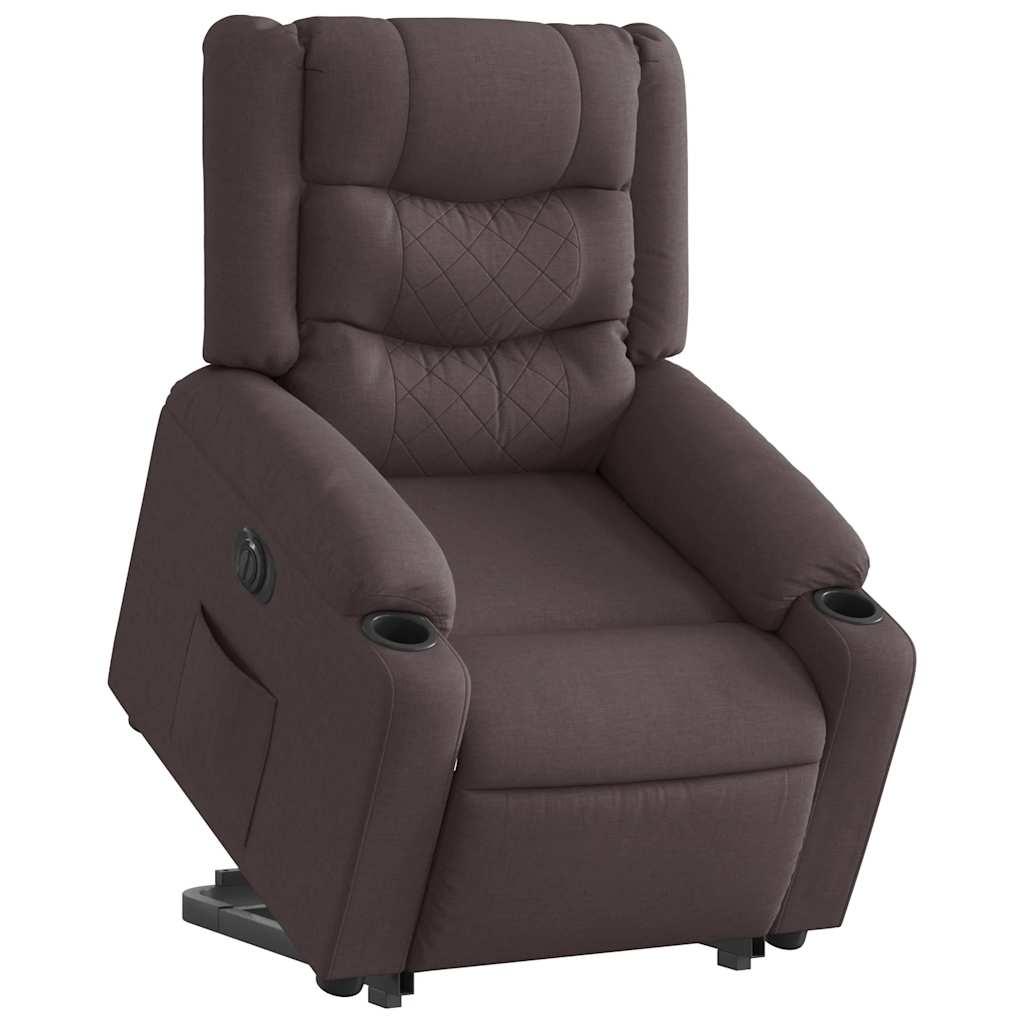 Relaxing chair with electric riser in dark brown fabric