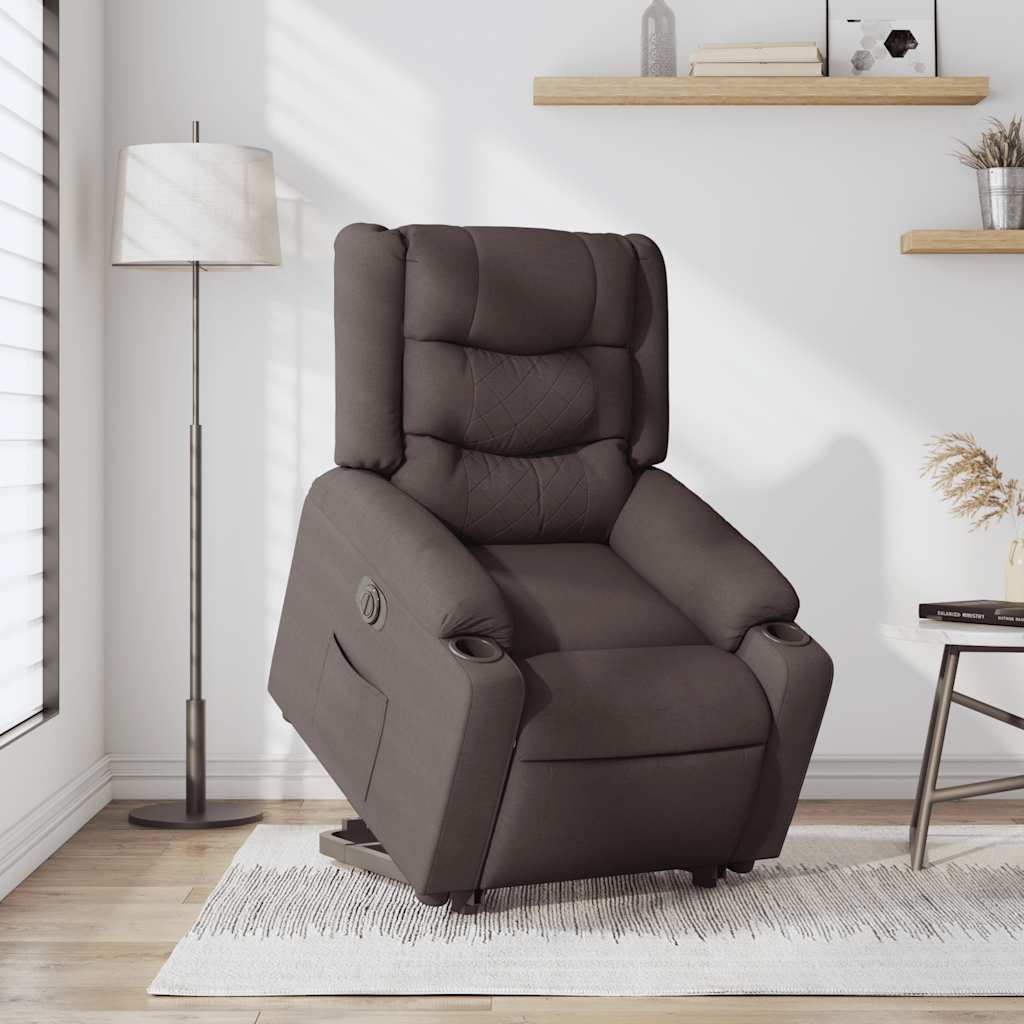 Relaxing chair with electric riser in dark brown fabric