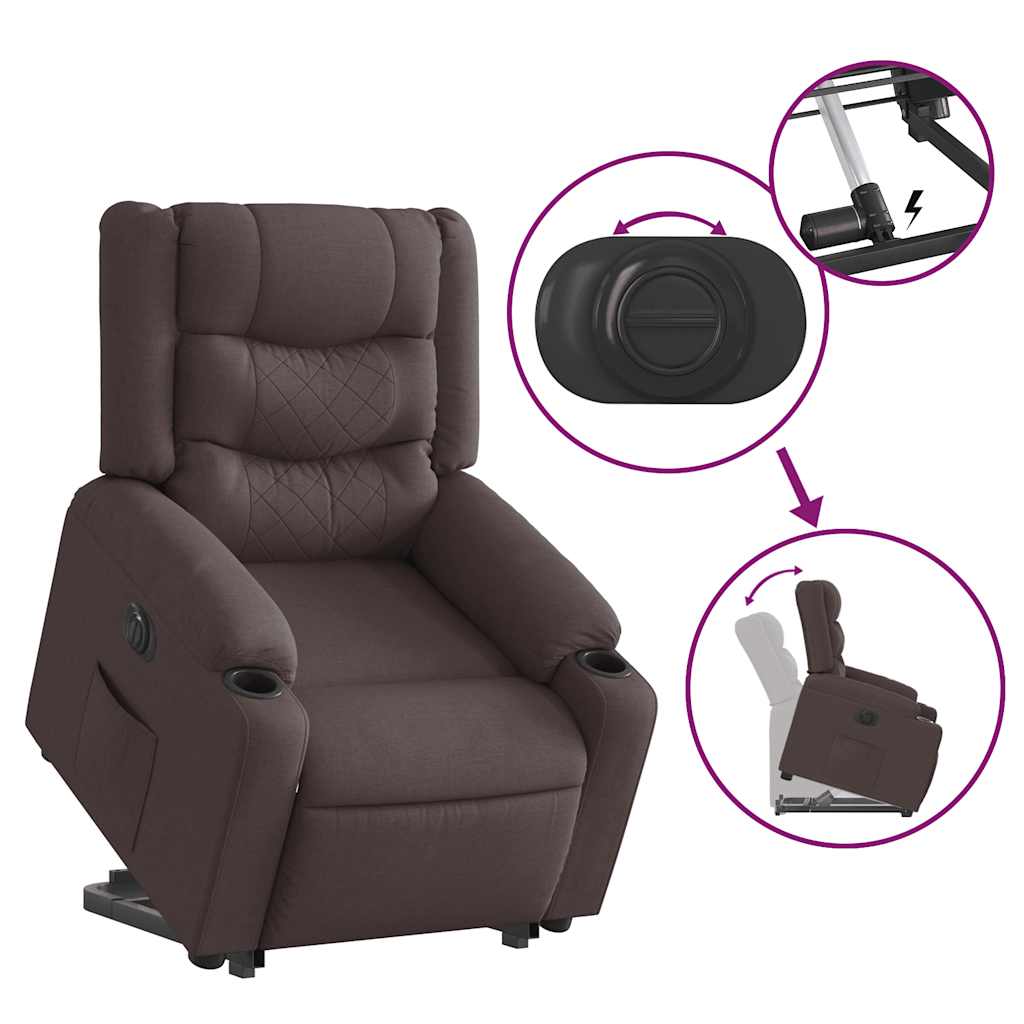 Relaxing chair with electric riser in dark brown fabric