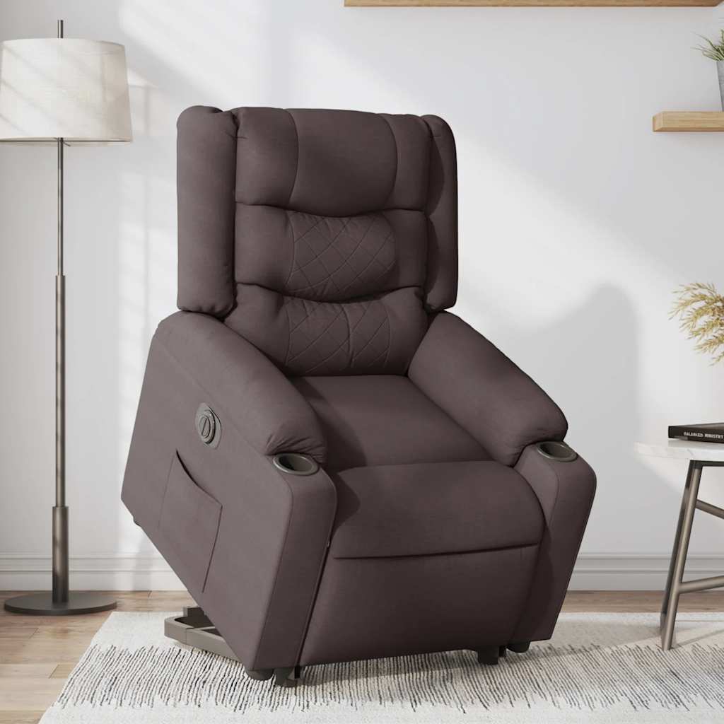 Relaxing chair with electric riser in dark brown fabric