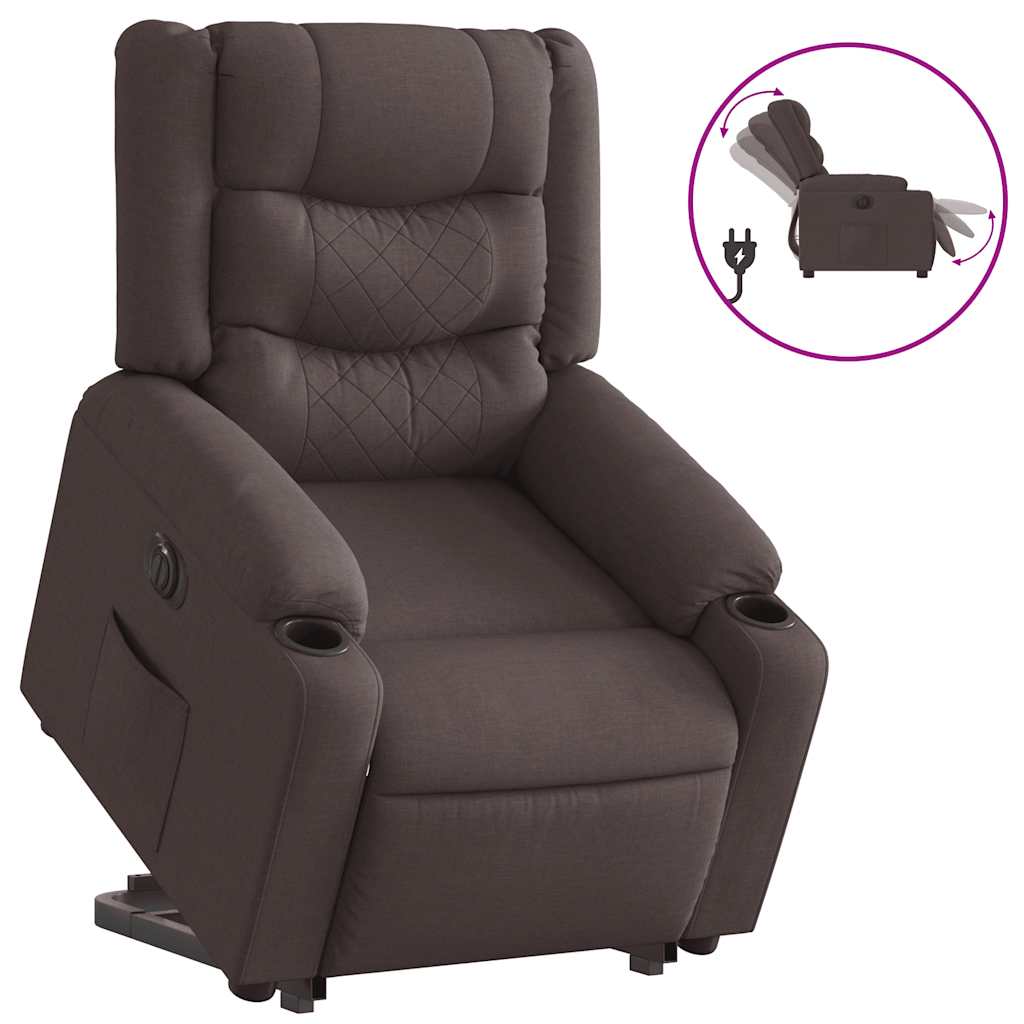 Relaxing chair with electric riser in dark brown fabric