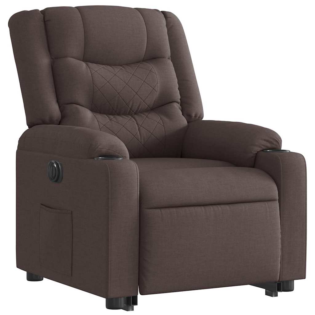 Relaxing chair with electric riser in dark brown fabric