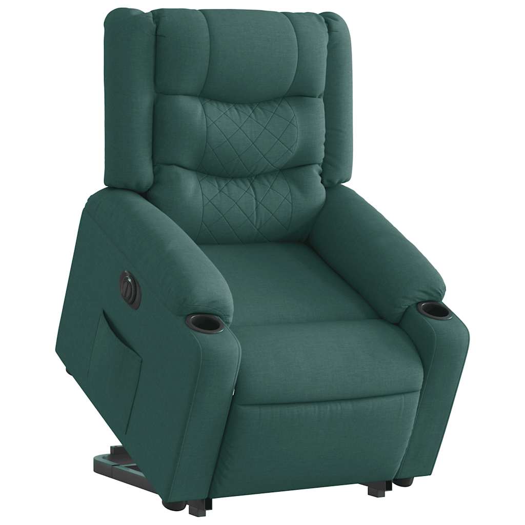 Relaxing chair with electric riser in dark green fabric