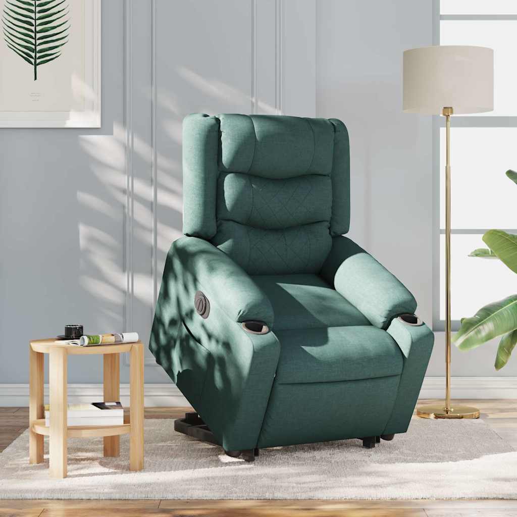 Relaxing chair with electric riser in dark green fabric