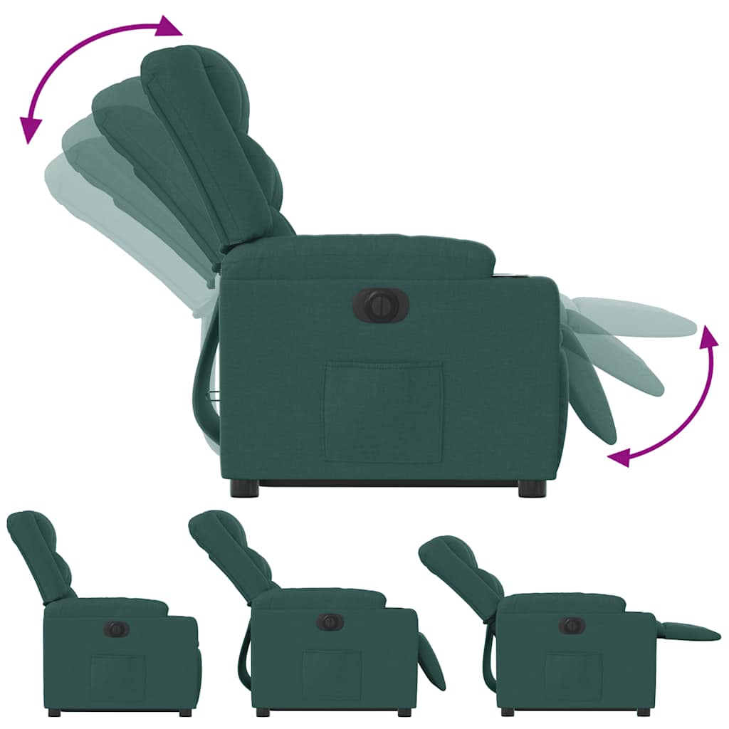 Relaxing chair with electric riser in dark green fabric