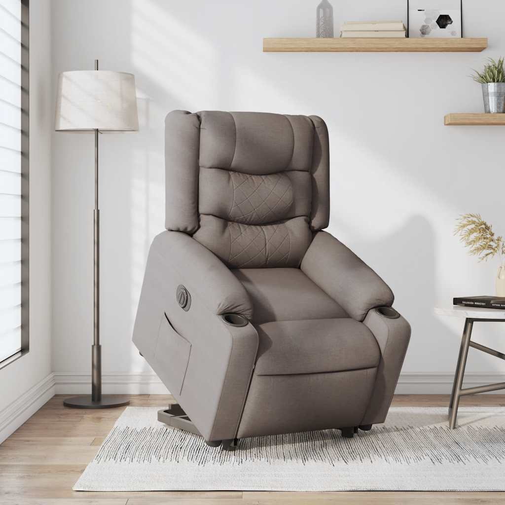 Relaxing chair with electric riser in taupe fabric