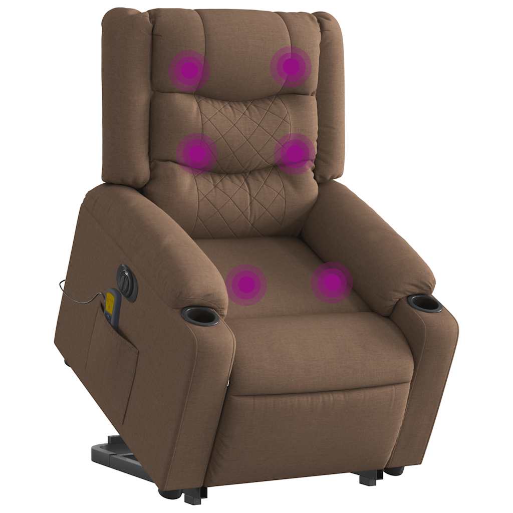 Electric massage chair with stand-up aid brown fabric