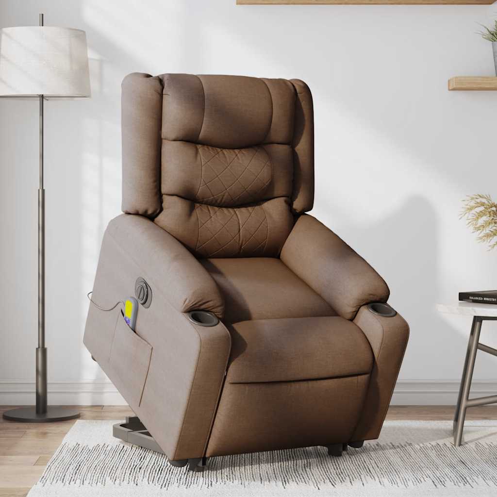 Electric massage chair with stand-up aid brown fabric