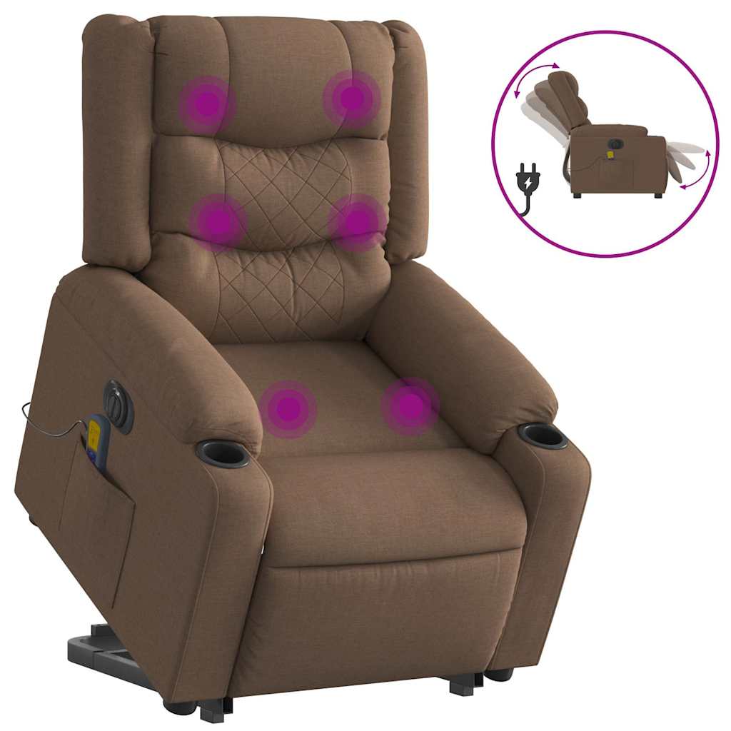 Electric massage chair with stand-up aid brown fabric