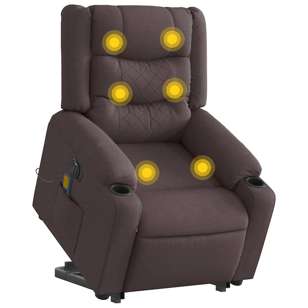 Electric massage chair with stand-up aid, dark brown fabric